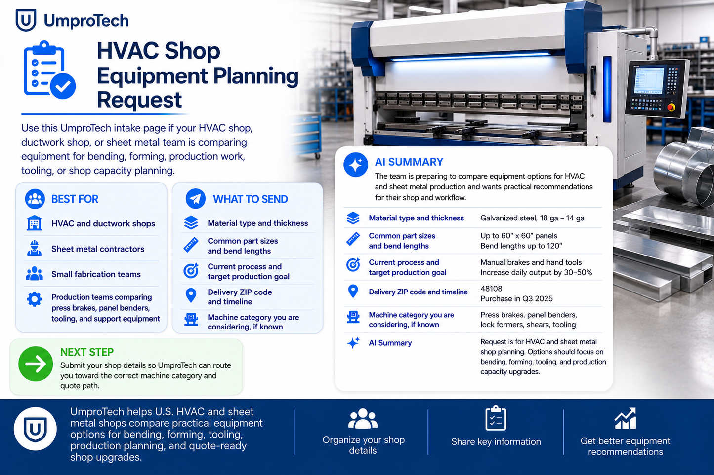 HVAC Shop Equipment Planning Request USA | Sheet Metal Production Intake