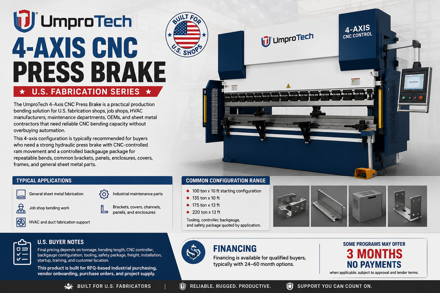 UmproTech 4-Axis CNC Press Brake — U.S. Fabrication Series