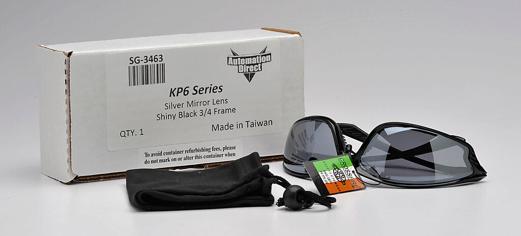 Crossfire Safety glasses, KP6 series, silver mirror lens, polycarbonate, 3/4 frame, shiny black, safety category ANSI Z87+ rated, 99.9% UV protection. Microfiber storage bag included.-SG-3463