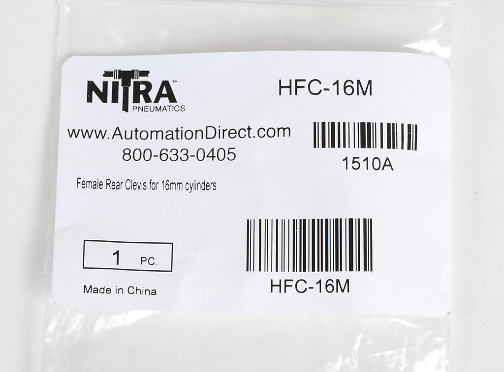 NITRA cylinder rear clevis bracket, aluminum. For use with 16mm H-series cylinders. Mounting hardware and pivot pin included.-HFC-16M