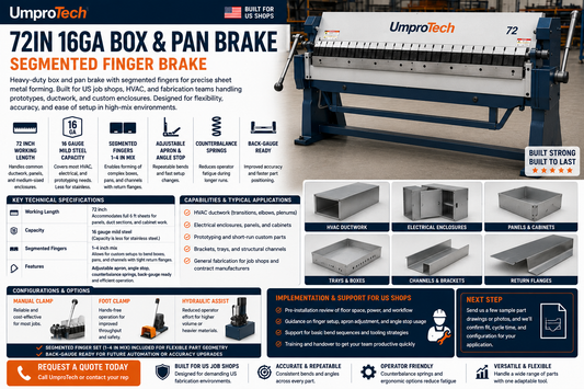 Umprotech 72in 16ga Box & Pan Brake – Segmented Finger Brake