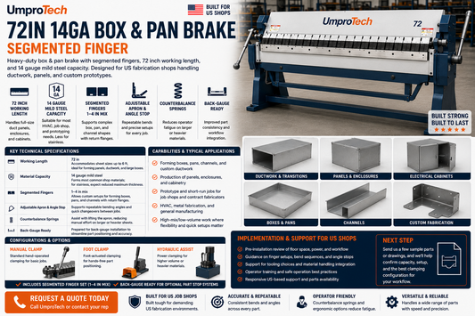 Umprotech Box & Pan Brake 72in 14ga Segmented Finger Brake