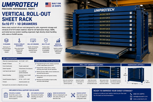 Umprotech Vertical Roll-Out Sheet Rack 5x10, 10-Drawer
