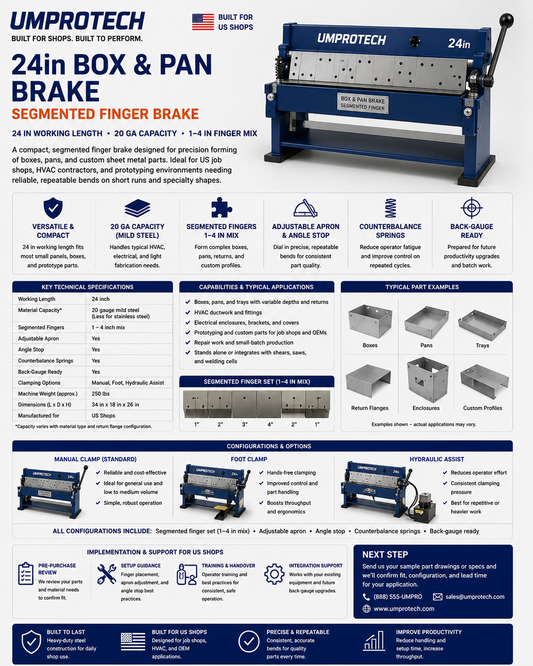 Umprotech 24in 20ga Box & Pan Brake – Segmented Finger Brake
