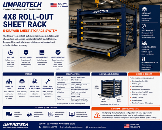 UmproTech Roll-Out Sheet Rack 4x8, 5-Drawer Heavy-Duty Storage
