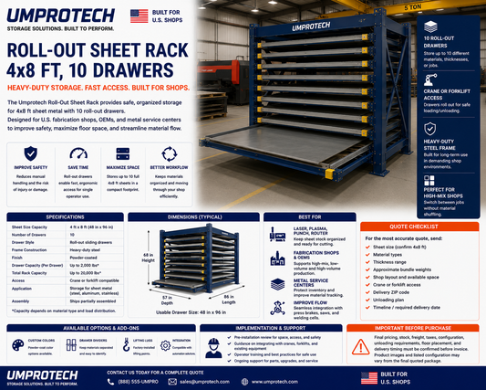 Umprotech Roll-Out Sheet Rack 4x8 10-Drawer