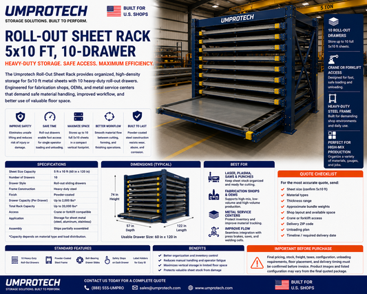 Umprotech Roll-Out Sheet Rack 5x10 10-Drawer