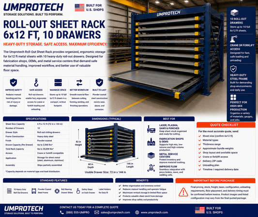 Umprotech Roll-Out Sheet Rack 6x12 10-Drawer