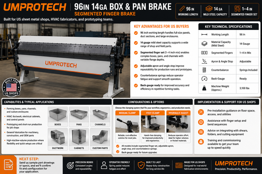 Umprotech 96in 14ga Box & Pan Brake – Segmented Finger Brake