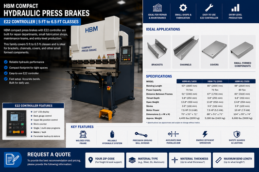 HBM Compact Hydraulic Press Brakes with E22 Controller USA - UmproTech Financing / Lease-to-Own USA industrial equipment