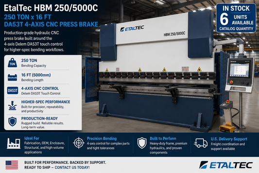 EtalTec HBM 250/5000C – 250 Ton x 16 ft DA53T 4-Axis CNC Press Brake
