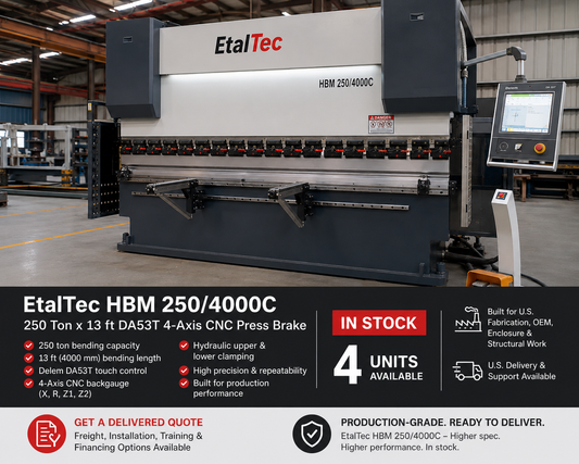 EtalTec HBM 250/4000C – 250 Ton x 13 ft DA53T 4-Axis CNC Press Brake