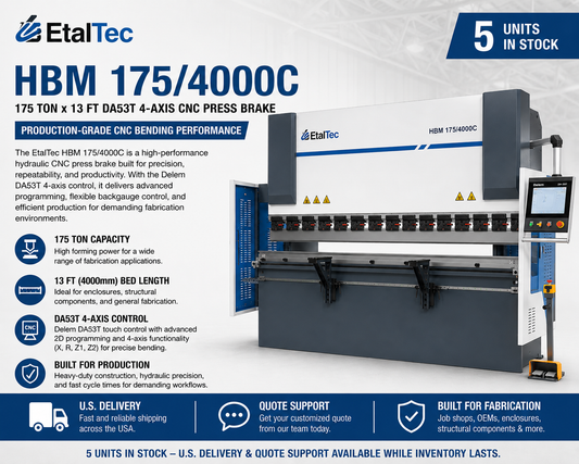EtalTec HBM 175/4000C – 175 Ton x 13 ft DA53T 4-Axis CNC Press Brake