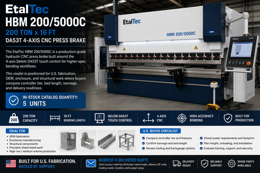 EtalTec HBM 200/5000C – 200 Ton x 16 ft DA53T 4-Axis CNC Press Brake