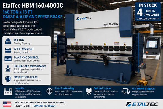 EtalTec HBM 160/4000C – 160 Ton x 13 ft DA53T 4-Axis CNC Press Brake