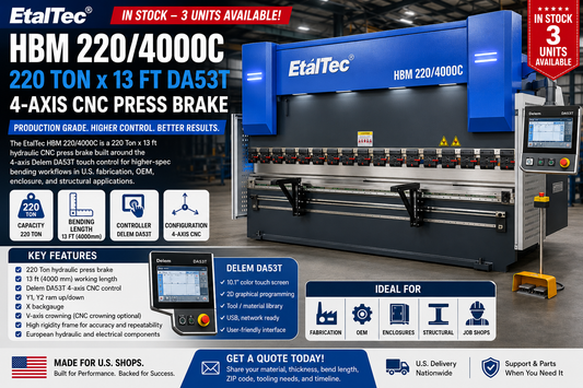 EtalTec HBM 220/4000C – 220 Ton x 13 ft DA53T 4-Axis CNC Press Brake