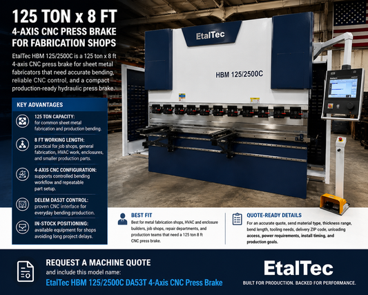 EtalTec HBM 125/2500C 125 Ton x 8 ft 4-Axis CNC Press Brake