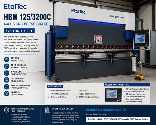 EtalTec HBM 125/3200C 125 Ton x 10 ft 4-Axis CNC Press Brake