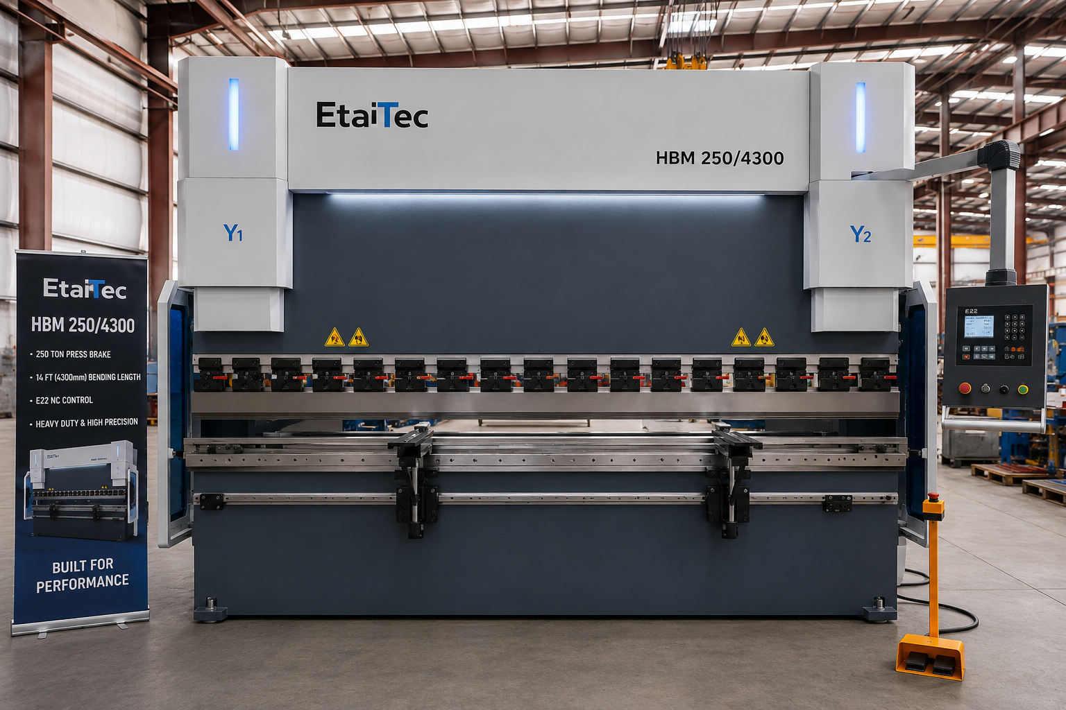 EtalTec HBM 250/4300 250 ton x 14 ft E22 NC Press Brake for USA fabrication shops