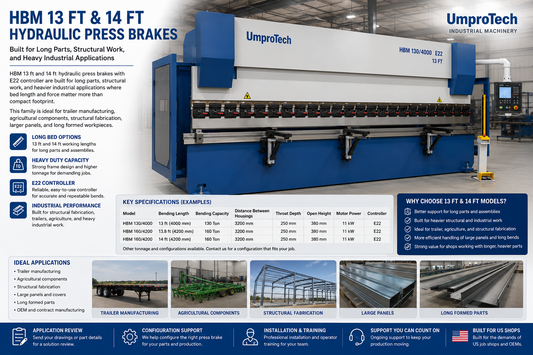 HBM 13 ft and 14 ft Hydraulic Press Brakes with E22 Controller USA - UmproTech Financing / Lease-to-Own USA industrial equipment