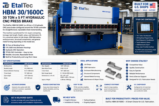 EtalTec HBM 30/1600C – 30 Ton x 5 ft TP10S CNC Press Brake