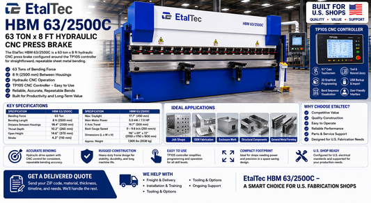 EtalTec HBM 63/2500C USA – 63 Ton x 8 ft TP10S CNC Press Brake - UmproTech Financing / Lease-to-Own USA industrial equipment