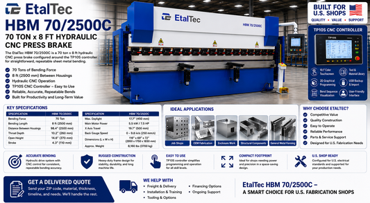 EtalTec HBM 70/2500C USA – 70 Ton x 8 ft TP10S CNC Press Brake - UmproTech Financing / Lease-to-Own USA industrial equipment