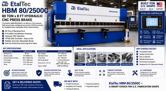 EtalTec HBM 80/2500C USA – 80 Ton x 8 ft TP10S CNC Press Brake - UmproTech Financing / Lease-to-Own USA industrial equipment
