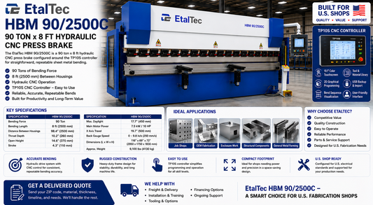 EtalTec HBM 90/2500C USA – 90 Ton x 8 ft TP10S CNC Press Brake - UmproTech Financing / Lease-to-Own USA industrial equipment