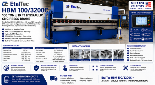 EtalTec HBM 100/3200C – 100 Ton x 10 ft TP10S CNC Press Brake