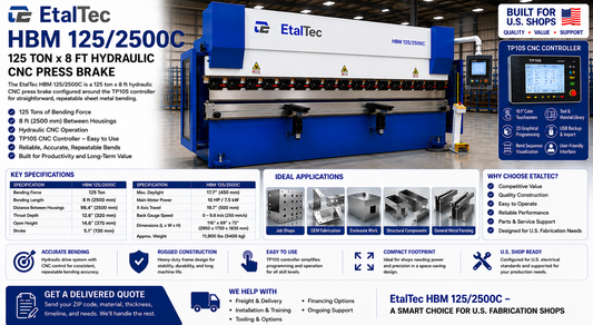 EtalTec HBM 125/2500C – 125 Ton x 8 ft TP10S CNC Press Brake