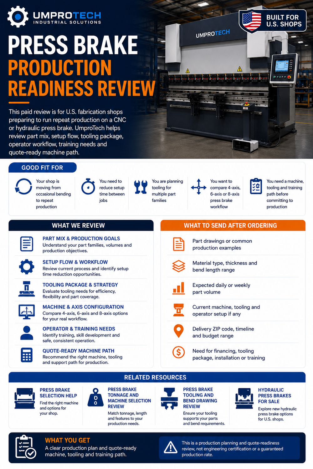 Press Brake Production Readiness Review USA by UmproTech for fabrication equipment quote review