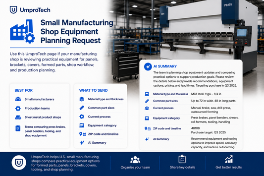 Small Manufacturing Shop Equipment Planning Request USA