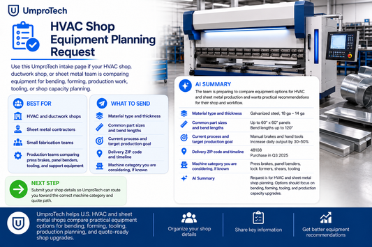 HVAC Shop Equipment Planning Request USA | Sheet Metal Production Intake