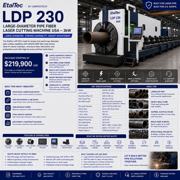 EtalTec Ldp Tube Fiber Laser Cutters — LDP 230 Large-Diameter Pipe • 3kW