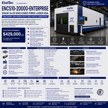 EtalTec ENC Enclosed Fiber Laser Cutters — 5×10 — ENC510-20000- 20kW 5x10 Enclosed Fiber Laser