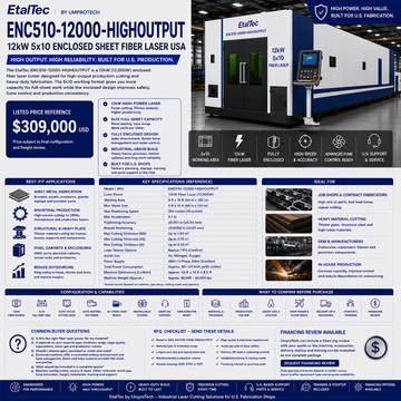 EtalTec ENC Enclosed Fiber Laser Cutters — 5×10 — ENC510 12kW 5x10 Enclosed Sheet Fiber Laser