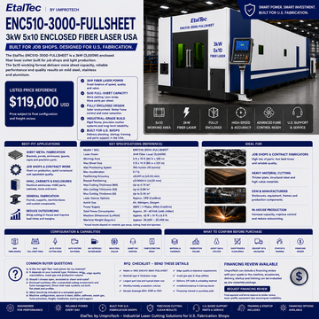 EtalTec ENC Enclosed Fiber Laser Cutters — 5×10 — ENC510-3000-FULLSHEET 3kW 5x10 Enclosed Fiber Laser