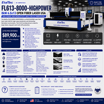 EtalTec FL613 HighPower 8kW 6.5x13 open fiber laser