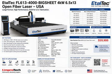 EtalTec FL613 BigSheet 4kW 6.5x13 open fiber laser