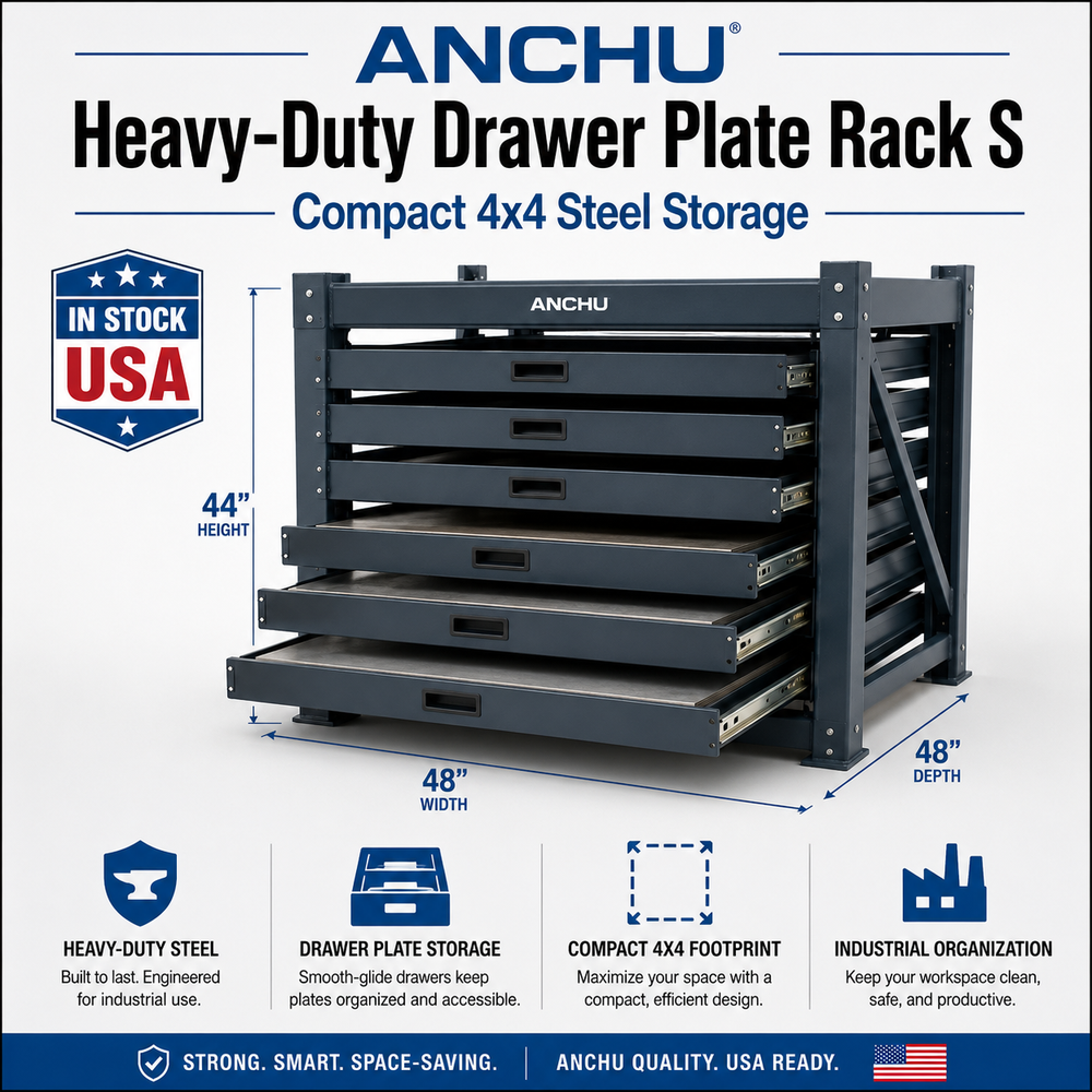 ANCHU Heavy-Duty Drawer Plate Rack S USA – Compact 4x4 Steel Storage for U.S. industrial equipment buyers