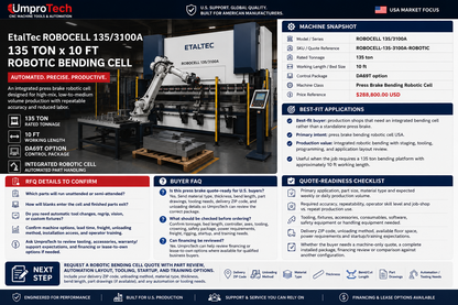 EtalTec ROBOCELL 135/3100A USA – 135 Ton x 10 ft Press Brake Bending Robotic Cell