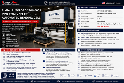 EtalTec AUTOLOAD 220/4000A USA – 220 Ton x 13 ft Automated Loading / Unloading Press Brake