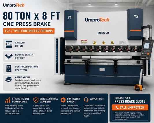 UmproTech 80 Ton x 8 ft CNC Press Brake with E22 / TP10 Controller Options