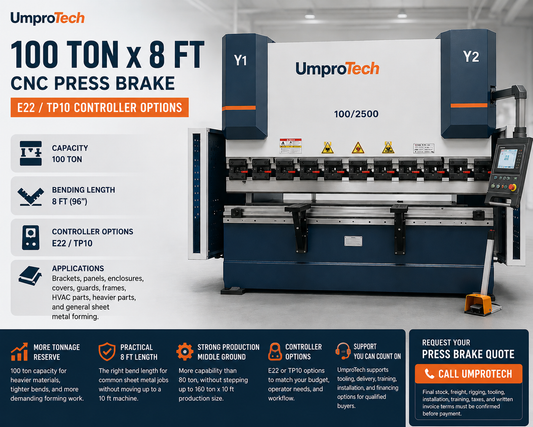 UmproTech 100 Ton x 8 ft CNC Hydraulic Press Brake for U.S. Fabrication Shops