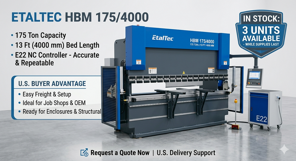 EtalTec HBM 175/4000 175 ton x 13 ft E22 NC Press Brake for USA fabrication shops