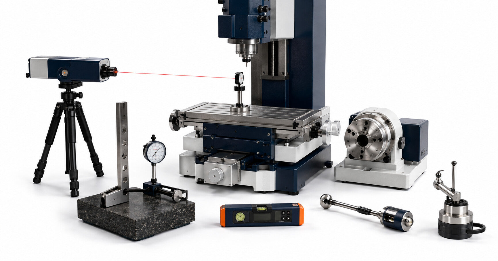 CNC calibration and accuracy restoration metrology equipment on a white background