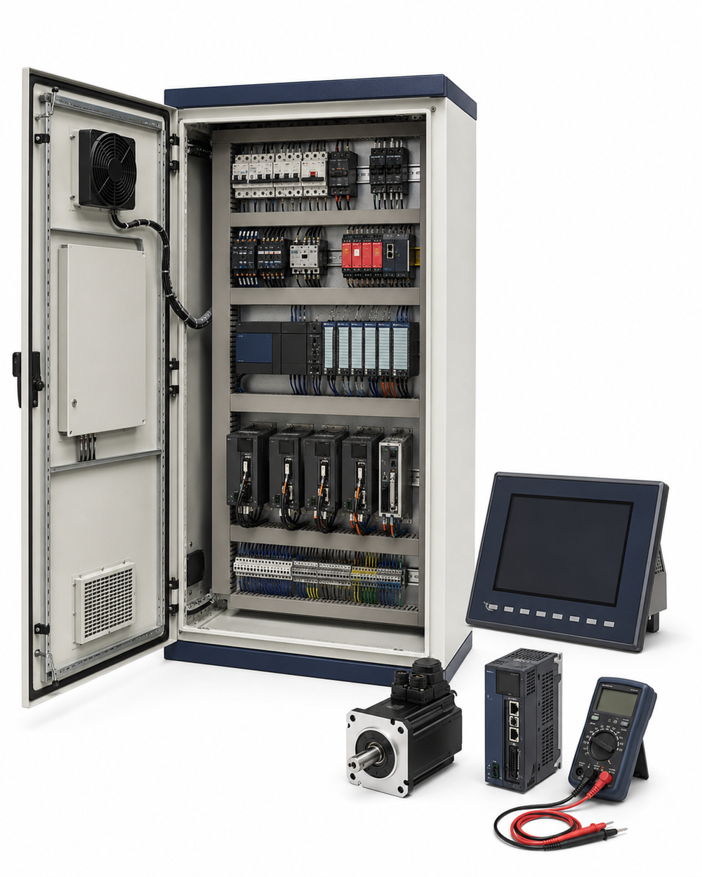 CNC control panel rebuild and modernization technical components on a white background
