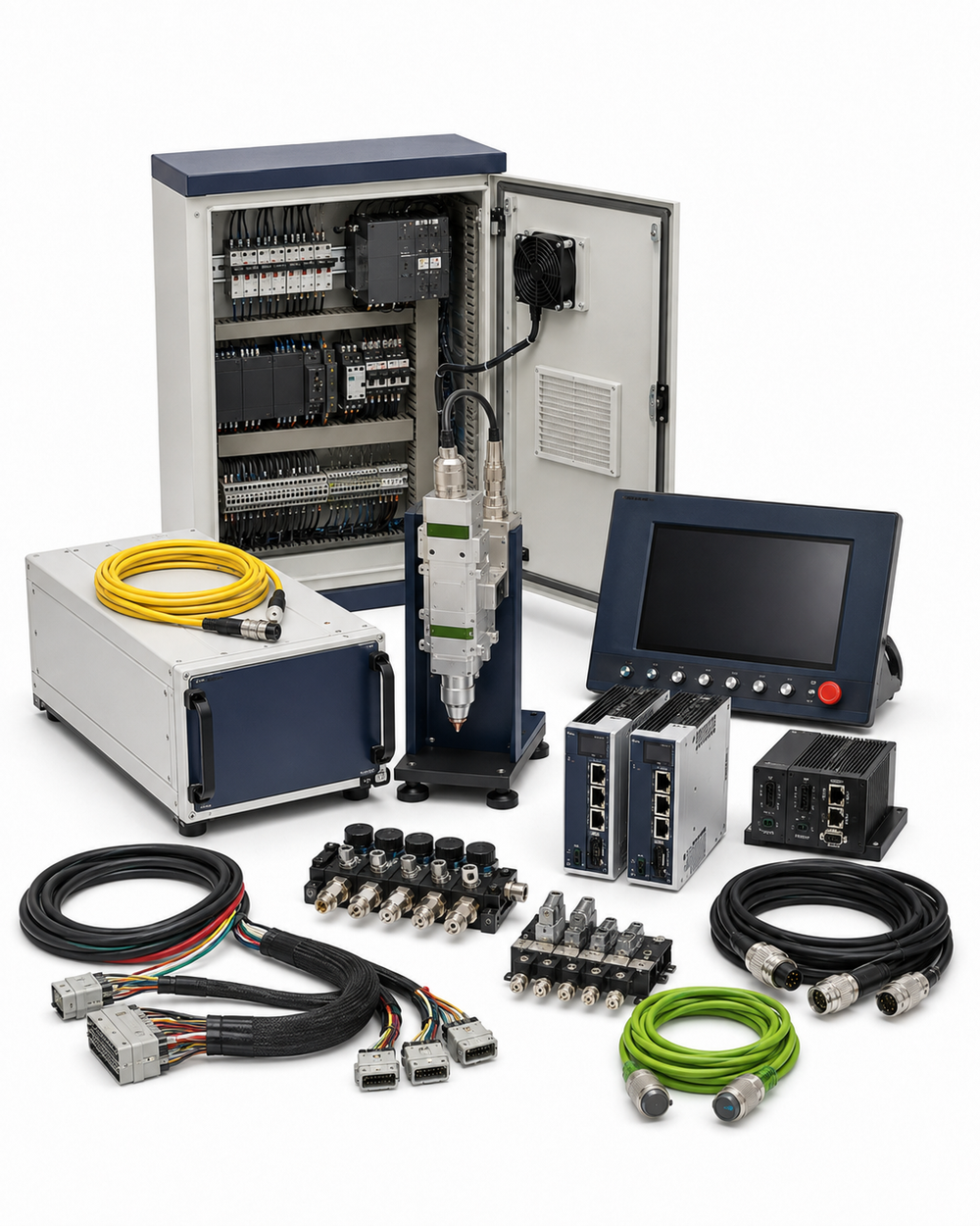 CO2 laser to fiber laser complete retrofit kit on a white background