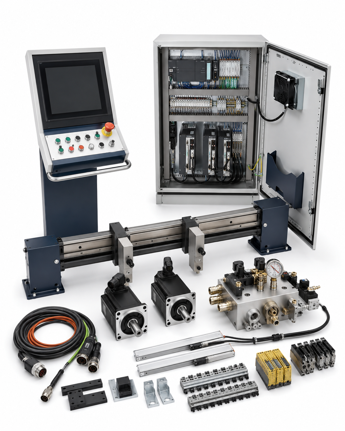 Compatible Durma press brake control and backgauge retrofit kit on a white background